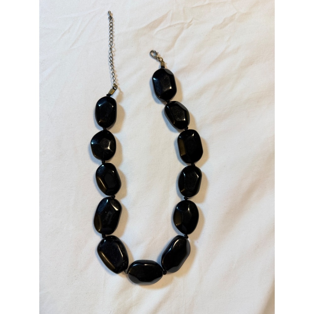 Chunky Black Statement Necklace Large Polished Stone Style Beads Adjustable